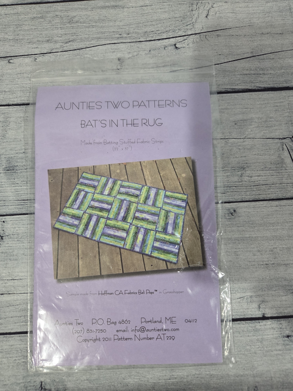 Aunties Two Patterns Sewing Pattern Bat's In the Rug
